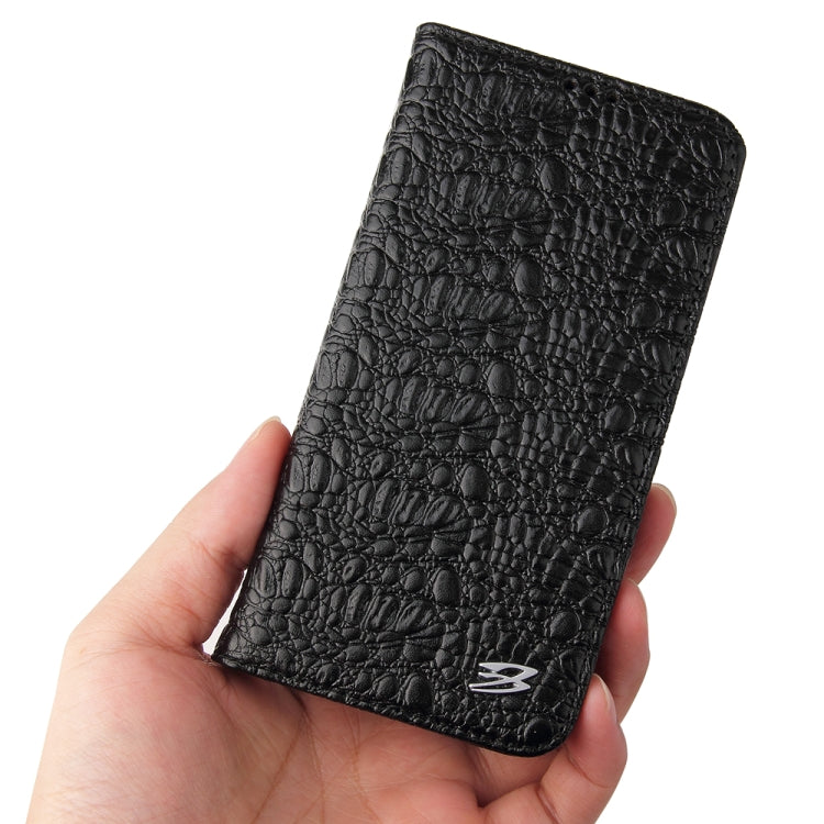 For iPhone 14 Plus Fierre Shann Crocodile Texture Magnetic Genuine Leather Phone Case(Black) by FIERRE SHANN