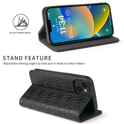 For iPhone 14 Plus Fierre Shann Crocodile Texture Magnetic Genuine Leather Phone Case(Black) by FIERRE SHANN