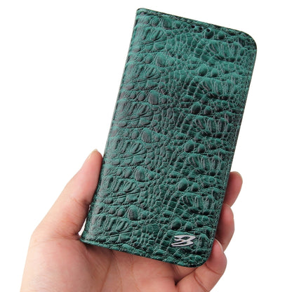 For iPhone 14 Fierre Shann Crocodile Texture Magnetic Genuine Leather Phone Case(Green) by FIERRE SHANN