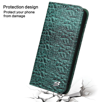 For iPhone 14 Fierre Shann Crocodile Texture Magnetic Genuine Leather Phone Case(Green) by FIERRE SHANN
