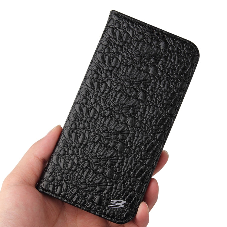 For iPhone 14 Pro Fierre Shann Crocodile Texture Magnetic Genuine Leather Phone Case(Black) by FIERRE SHANN