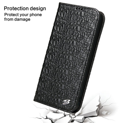 For iPhone 14 Pro Fierre Shann Crocodile Texture Magnetic Genuine Leather Phone Case(Black) by FIERRE SHANN