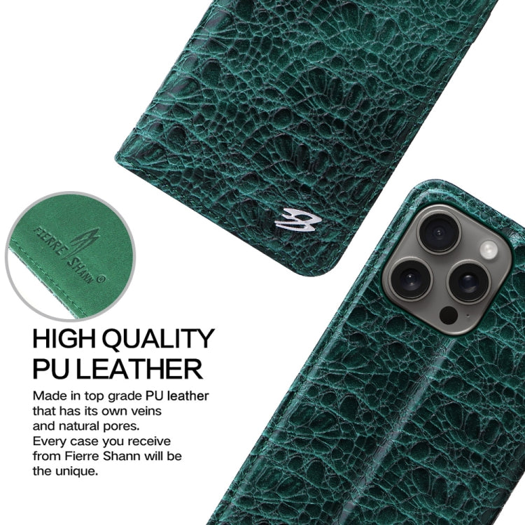 For iPhone 16 Pro Max Fierre Shann Crocodile Texture Magnetic Genuine Leather Phone Case(Green) by FIERRE SHANN