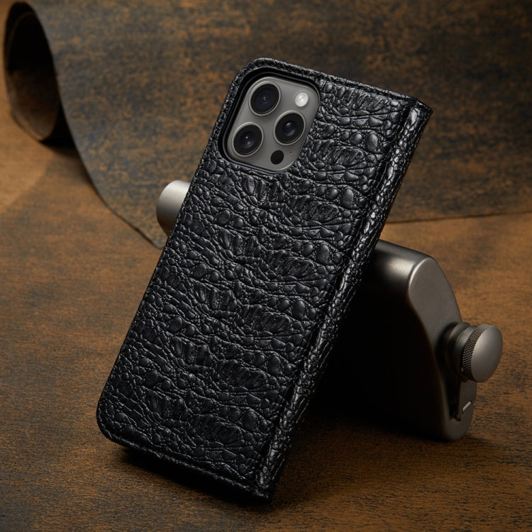 For iPhone 16 Pro Fierre Shann Crocodile Texture Magnetic Genuine Leather Phone Case(Black) by FIERRE SHANN