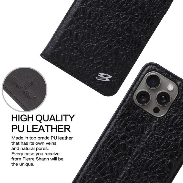 For iPhone 16 Pro Fierre Shann Crocodile Texture Magnetic Genuine Leather Phone Case(Black) by FIERRE SHANN
