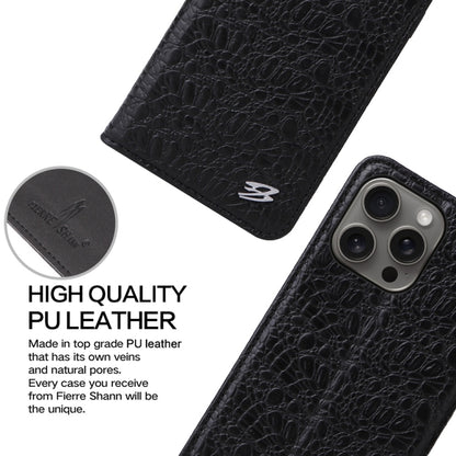 For iPhone 16 Pro Fierre Shann Crocodile Texture Magnetic Genuine Leather Phone Case(Black) by FIERRE SHANN