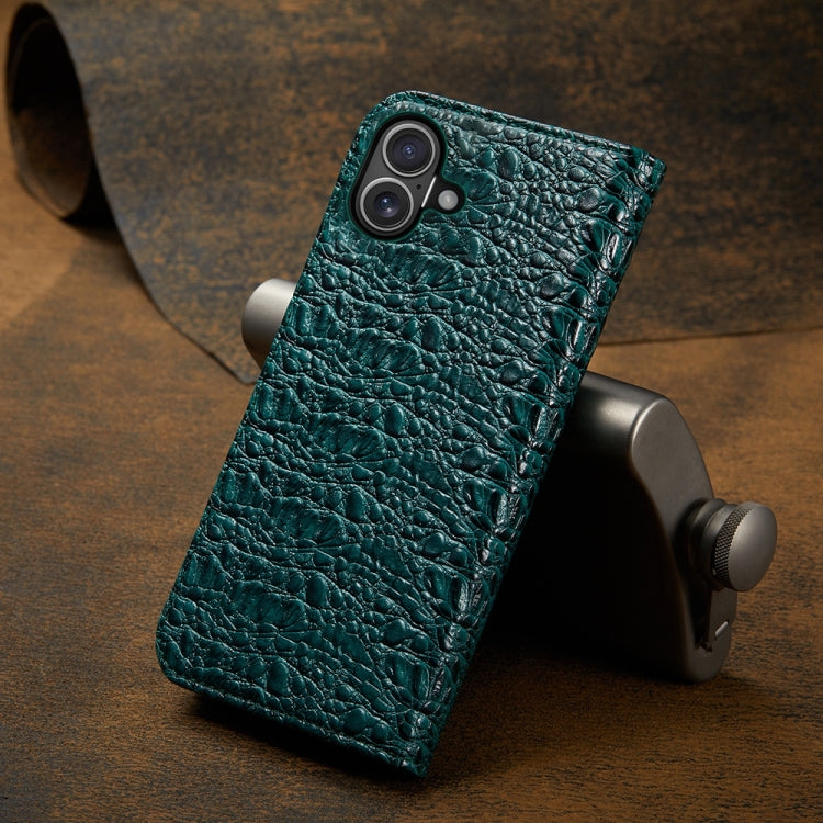 For iPhone 16 Plus Fierre Shann Crocodile Texture Magnetic Genuine Leather Phone Case(Green) by FIERRE SHANN
