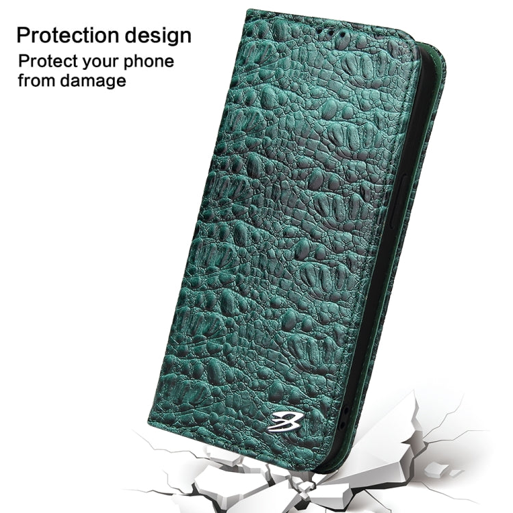 For iPhone 16 Plus Fierre Shann Crocodile Texture Magnetic Genuine Leather Phone Case(Green) by FIERRE SHANN