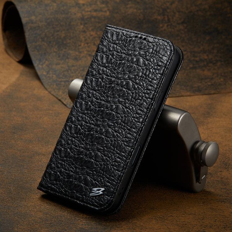 For iPhone 16 Fierre Shann Crocodile Texture Magnetic Genuine Leather Phone Case(Black) by FIERRE SHANN