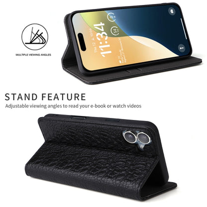 For iPhone 16 Fierre Shann Crocodile Texture Magnetic Genuine Leather Phone Case(Black) by FIERRE SHANN