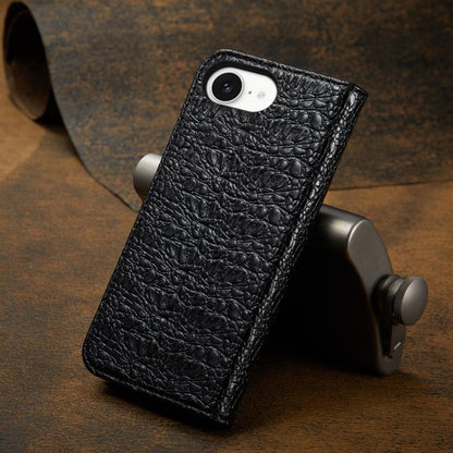 For iPhone 16e Fierre Shann Crocodile Texture Magnetic Genuine Leather Phone Case(Black) by FIERRE SHANN