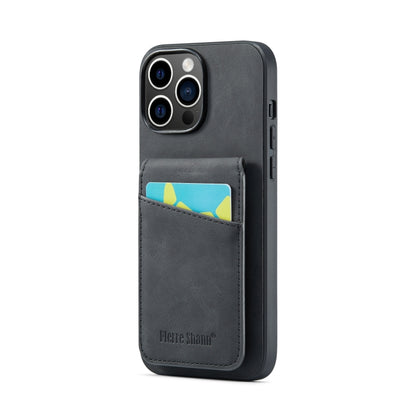 For iPhone 15 Pro Max Fierre Shann Crazy Horse Card Holder Back Cover PU Phone Case(Black) by FIERRE SHANN