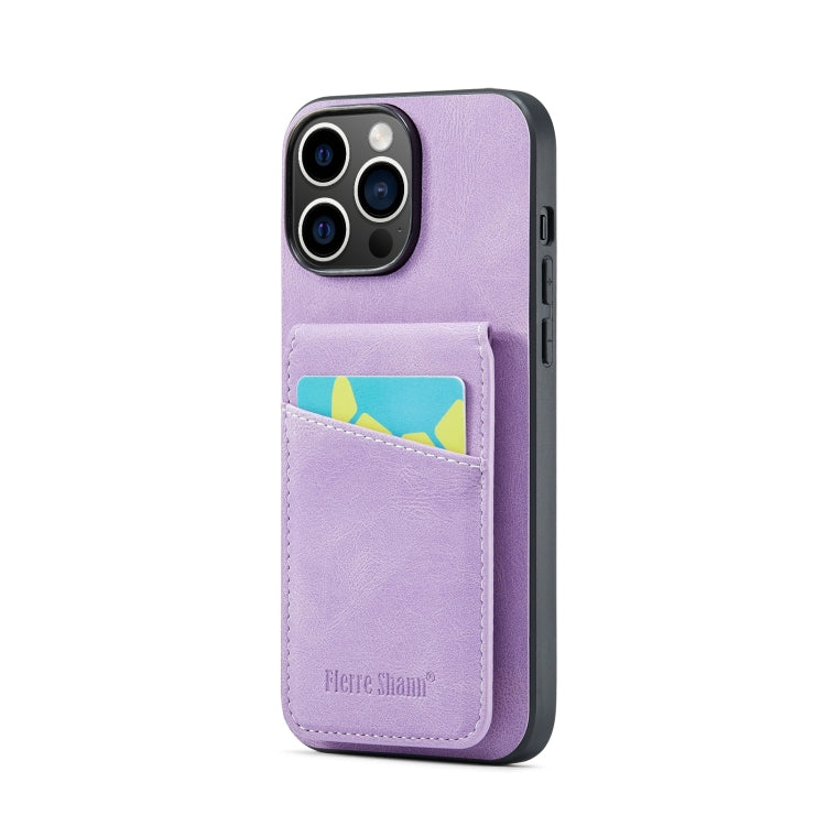 For iPhone 15 Pro Max Fierre Shann Crazy Horse Card Holder Back Cover PU Phone Case(Purple) by FIERRE SHANN