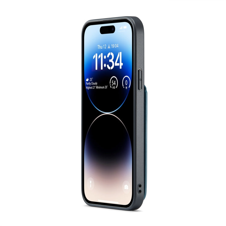 For iPhone 15 Pro Max Fierre Shann Crazy Horse Card Holder Back Cover PU Phone Case(Blue) by FIERRE SHANN