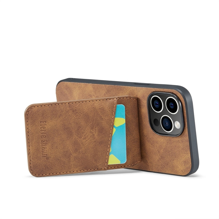 For iPhone 15 Pro Fierre Shann Crazy Horse Card Holder Back Cover PU Phone Case(Brown) by FIERRE SHANN