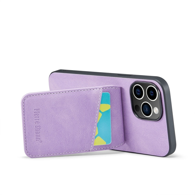 For iPhone 15 Pro Fierre Shann Crazy Horse Card Holder Back Cover PU Phone Case(Purple) by FIERRE SHANN
