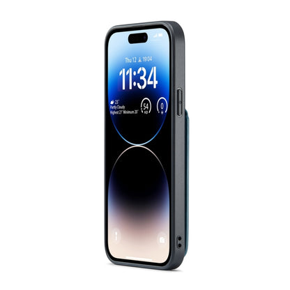 For iPhone 15 Pro Fierre Shann Crazy Horse Card Holder Back Cover PU Phone Case(Blue) by FIERRE SHANN