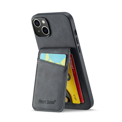 For iPhone 15 Plus Fierre Shann Crazy Horse Card Holder Back Cover PU Phone Case(Black) by FIERRE SHANN