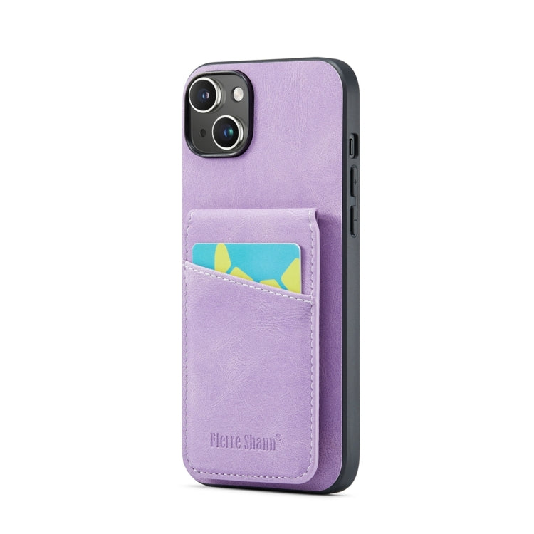 For iPhone 15 Plus Fierre Shann Crazy Horse Card Holder Back Cover PU Phone Case(Purple) by FIERRE SHANN