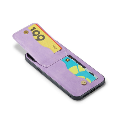 For iPhone 15 Plus Fierre Shann Crazy Horse Card Holder Back Cover PU Phone Case(Purple) by FIERRE SHANN