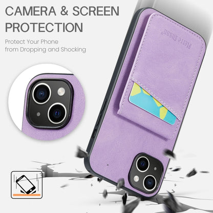 For iPhone 15 Plus Fierre Shann Crazy Horse Card Holder Back Cover PU Phone Case(Purple) by FIERRE SHANN