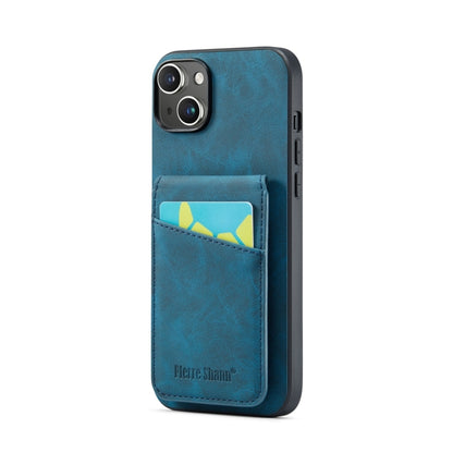 For iPhone 15 Plus Fierre Shann Crazy Horse Card Holder Back Cover PU Phone Case(Blue) by FIERRE SHANN