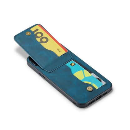 For iPhone 15 Plus Fierre Shann Crazy Horse Card Holder Back Cover PU Phone Case(Blue) by FIERRE SHANN