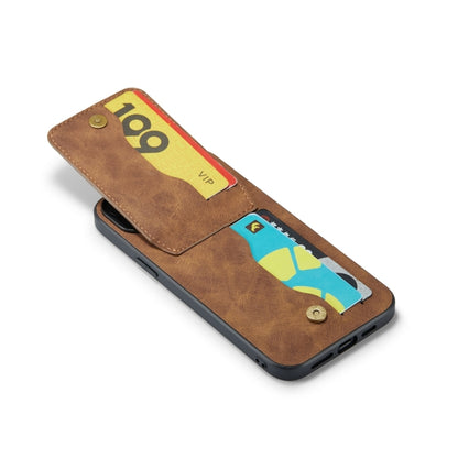 For iPhone 15 Fierre Shann Crazy Horse Card Holder Back Cover PU Phone Case(Brown) by FIERRE SHANN