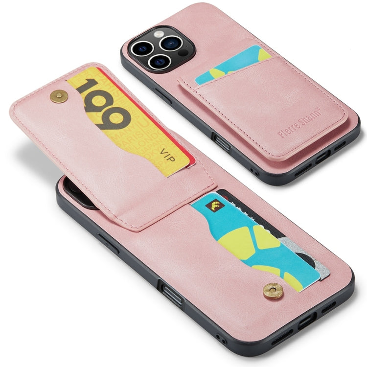 For iPhone 16 Pro Max Fierre Shann Crazy Horse Card Holder Back Cover PU Phone Case(Pink) by FIERRE SHANN