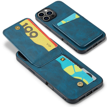 For iPhone 16 Pro Max Fierre Shann Crazy Horse Card Holder Back Cover PU Phone Case(Blue) by FIERRE SHANN