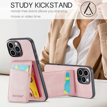 For iPhone 16 Pro Fierre Shann Crazy Horse Card Holder Back Cover PU Phone Case(Pink) by FIERRE SHANN