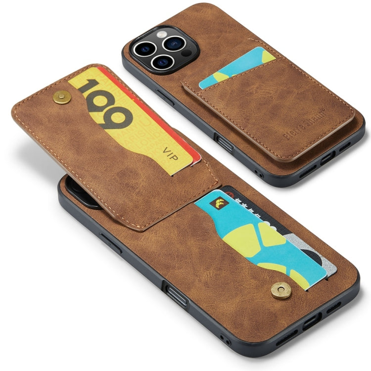 For iPhone 16 Pro Fierre Shann Crazy Horse Card Holder Back Cover PU Phone Case(Brown) by FIERRE SHANN