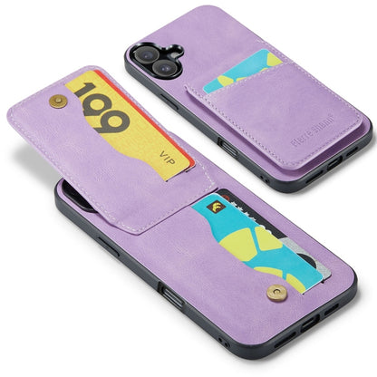 For iPhone 16 Plus Fierre Shann Crazy Horse Card Holder Back Cover PU Phone Case(Purple) by FIERRE SHANN