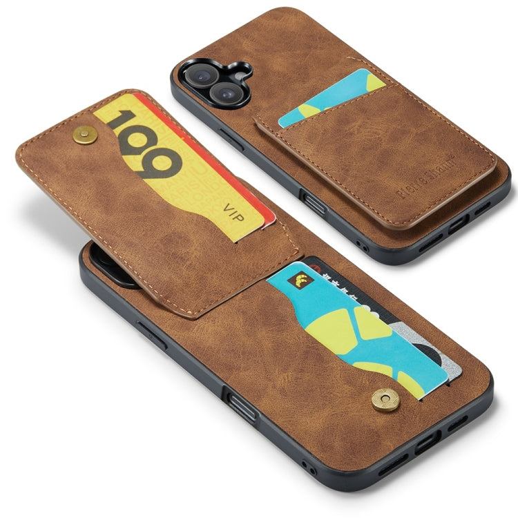 For iPhone 16 Fierre Shann Crazy Horse Card Holder Back Cover PU Phone Case(Brown) by FIERRE SHANN
