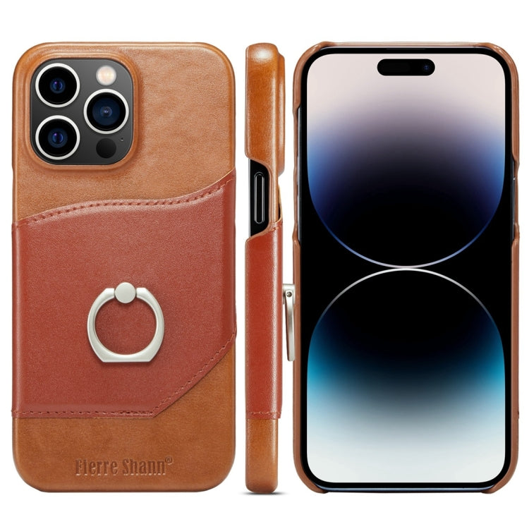 For iPhone 15 Pro Max Fierre Shann Oil Wax Texture Genuine Leather Back Cover Phone Case(Brown) by FIERRE SHANN