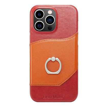 For iPhone 15 Pro Max Fierre Shann Oil Wax Texture Genuine Leather Back Cover Phone Case(Red) by FIERRE SHANN