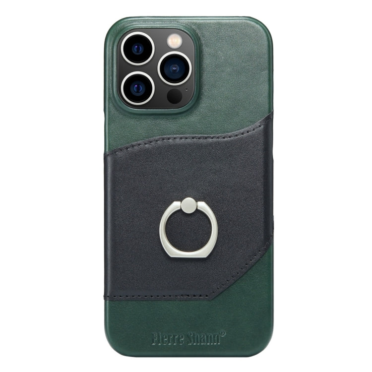 For iPhone 15 Pro Max Fierre Shann Oil Wax Texture Genuine Leather Back Cover Phone Case(Black) by FIERRE SHANN