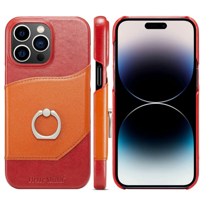 For iPhone 15 Pro Fierre Shann Oil Wax Texture Genuine Leather Back Cover Phone Case(Red) by FIERRE SHANN