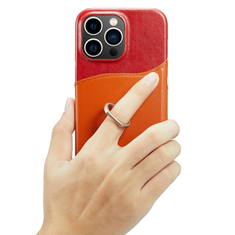 For iPhone 15 Pro Fierre Shann Oil Wax Texture Genuine Leather Back Cover Phone Case(Red) by FIERRE SHANN