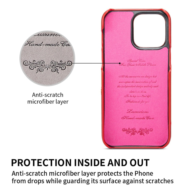 For iPhone 15 Pro Fierre Shann Oil Wax Texture Genuine Leather Back Cover Phone Case(Red) by FIERRE SHANN