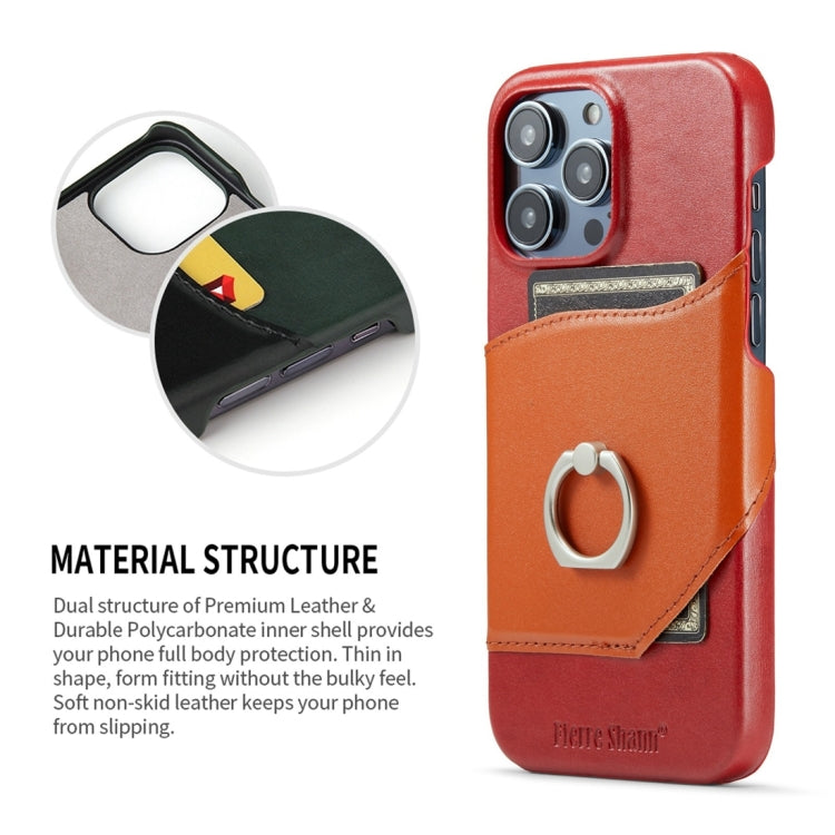 For iPhone 15 Pro Fierre Shann Oil Wax Texture Genuine Leather Back Cover Phone Case(Red) by FIERRE SHANN