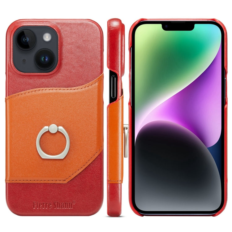 For iPhone 15 Plus Fierre Shann Oil Wax Texture Genuine Leather Back Cover Phone Case(Red) by FIERRE SHANN