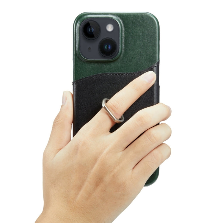 For iPhone 15 Plus Fierre Shann Oil Wax Texture Genuine Leather Back Cover Phone Case(Black) by FIERRE SHANN