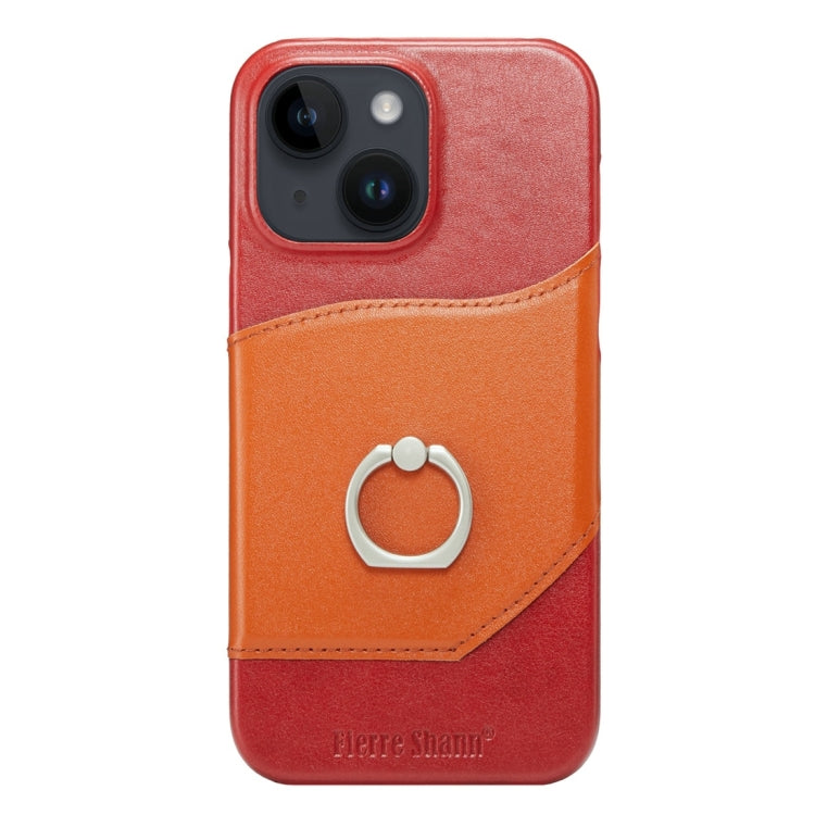 For iPhone 15 Fierre Shann Oil Wax Texture Genuine Leather Back Cover Phone Case(Red) by FIERRE SHANN