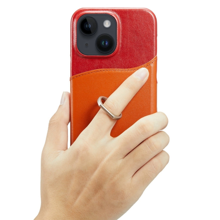 For iPhone 15 Fierre Shann Oil Wax Texture Genuine Leather Back Cover Phone Case(Red) by FIERRE SHANN