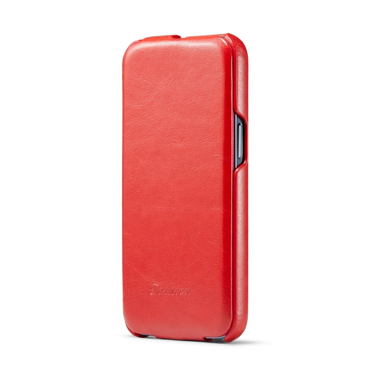 For iPhone 15 Pro Max Fierre Shann Oil Wax Texture Vertical Flip PU Phone Case(Red) by FIERRE SHANN