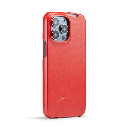 For iPhone 15 Pro Max Fierre Shann Oil Wax Texture Vertical Flip PU Phone Case(Red) by FIERRE SHANN
