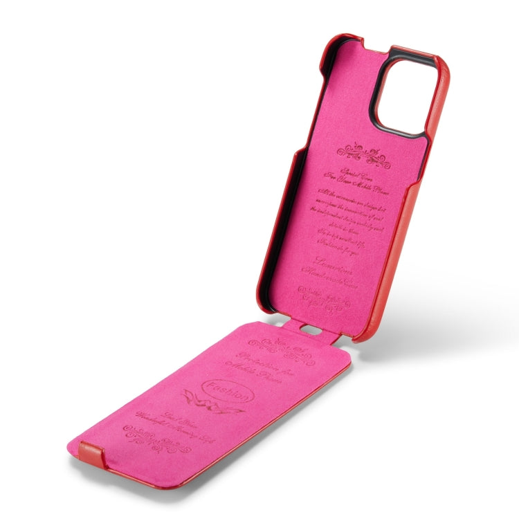 For iPhone 15 Pro Max Fierre Shann Oil Wax Texture Vertical Flip PU Phone Case(Red) by FIERRE SHANN
