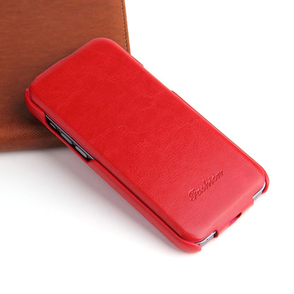 For iPhone 15 Pro Max Fierre Shann Oil Wax Texture Vertical Flip PU Phone Case(Red) by FIERRE SHANN