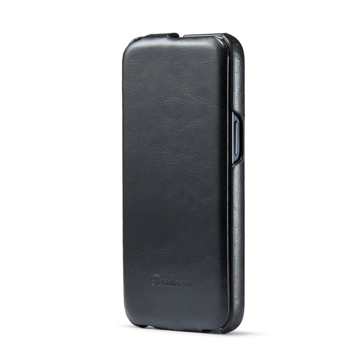 For iPhone 15 Plus Fierre Shann Oil Wax Texture Vertical Flip PU Phone Case(Black) by FIERRE SHANN